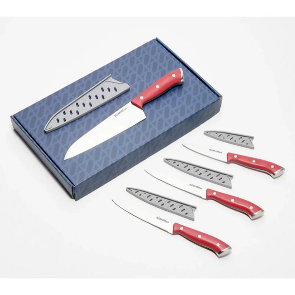 Zakarian by Dash 4-Piece Full Tang Cutlery Knife Gift Set in Cranberry Red